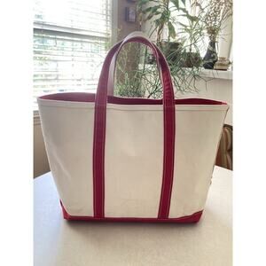 ll bean boat and tote zipper Red / Natural Canvas Tote Bag Large